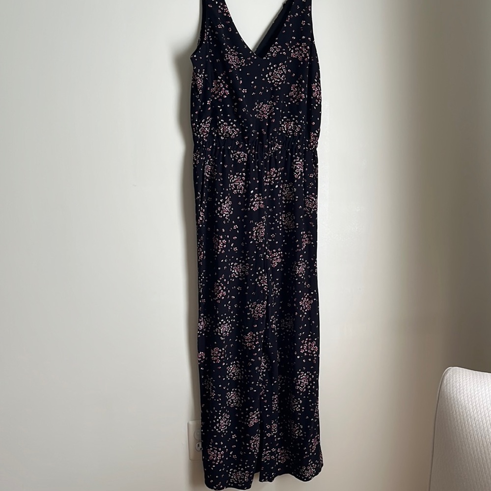 LOFT Black Floral Wide Leg Jumpsuit